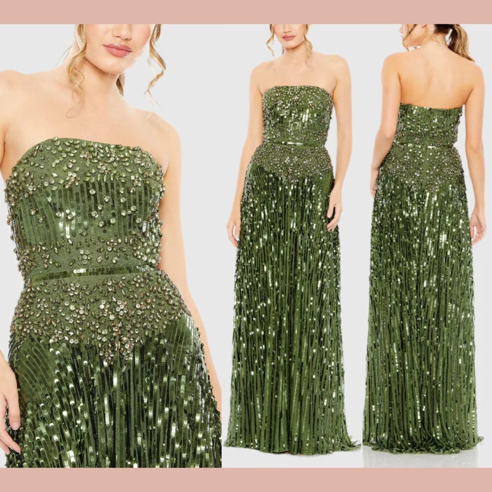 NWT Mac Duggal [ 6 ] 93915 Strapless Hand Embellished Beaded A Line Gown Emerald
